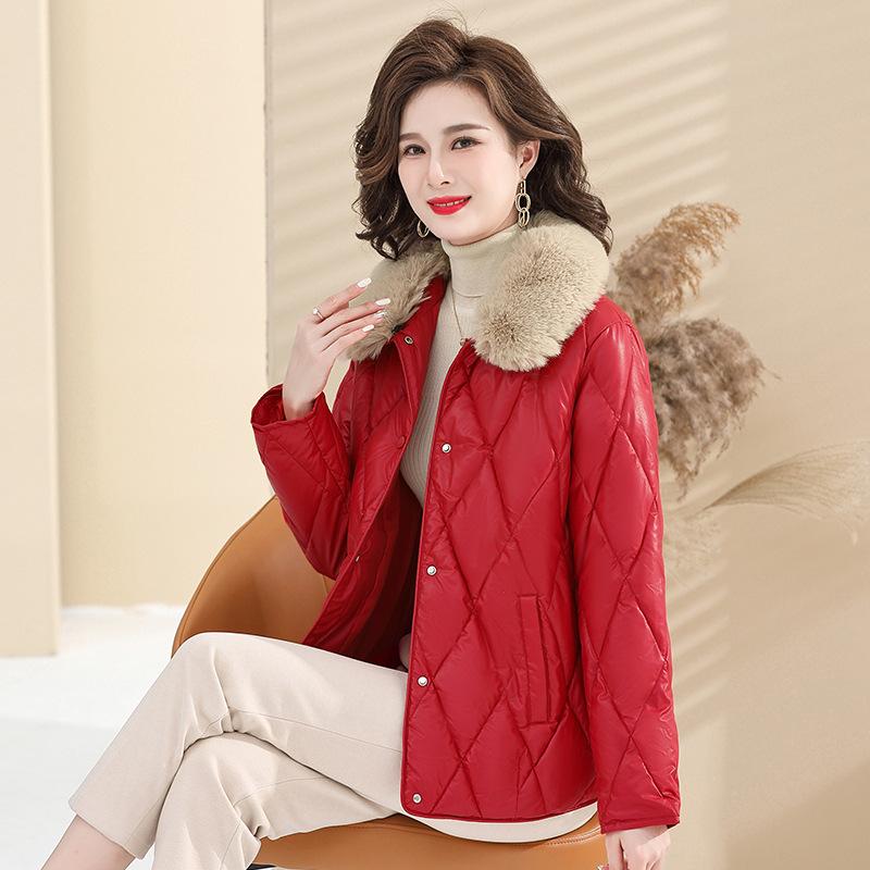 Mode kort bomullsfodrad jacka Medelålders kvinnor Liten dunjacka Medelålders och äldre kvinnors bomullsfodrade jacka