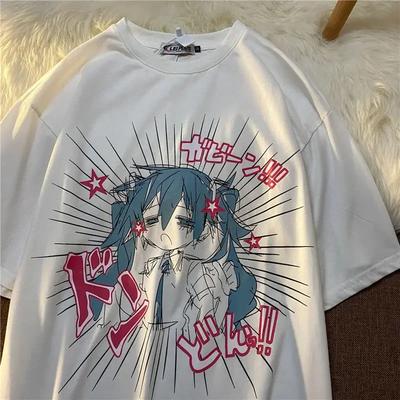 Anime Kawaii Damskie Koszulki Y2K Vintage Casual Luźna Koszulka Damska Harajuku Letnia Moda Hip Hop Ubrania Koszulka Topy