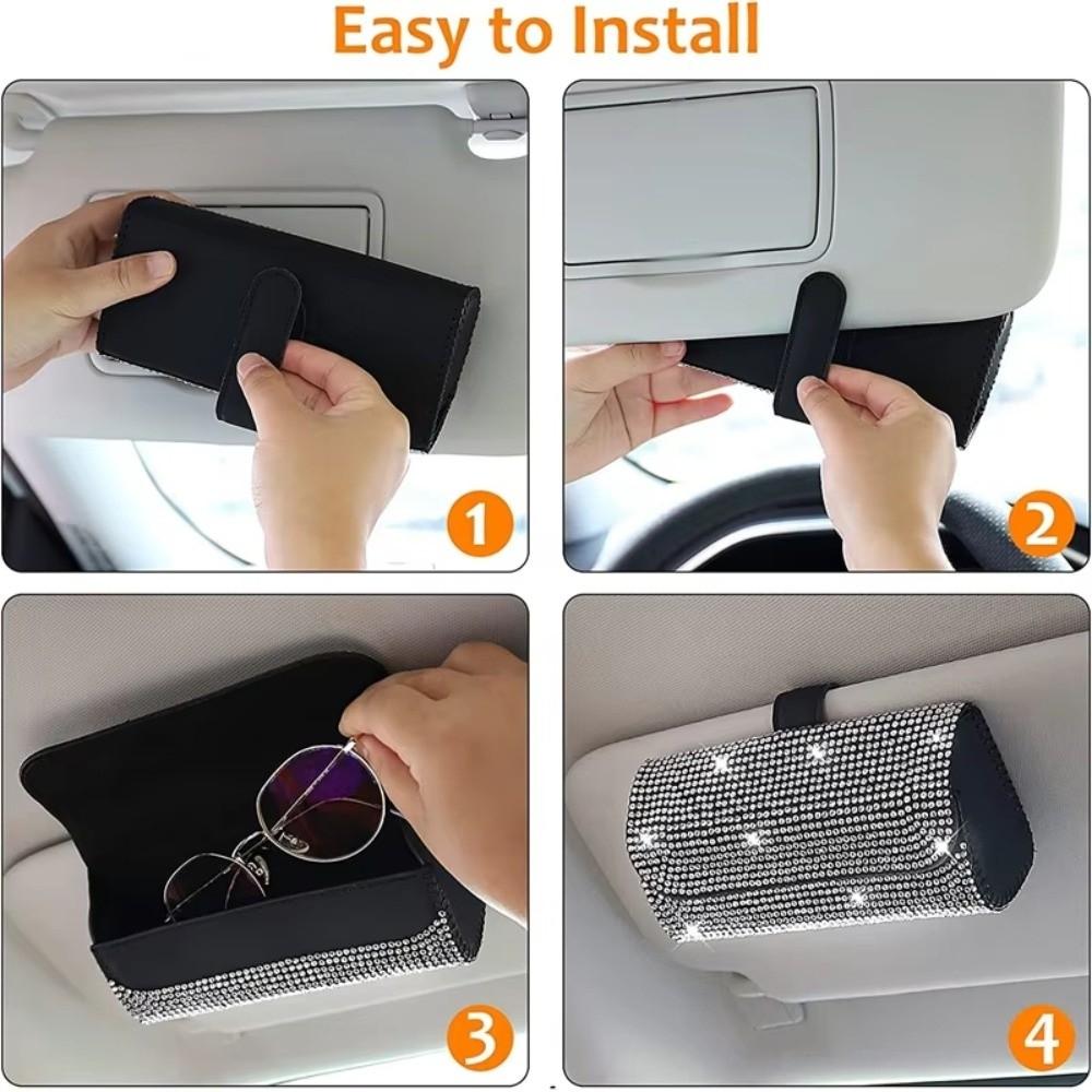 Luxury Car Eyeglasses Holder Rhinestone Sunglasses Storage Box Sun Visor Glasses Case  Vehicle