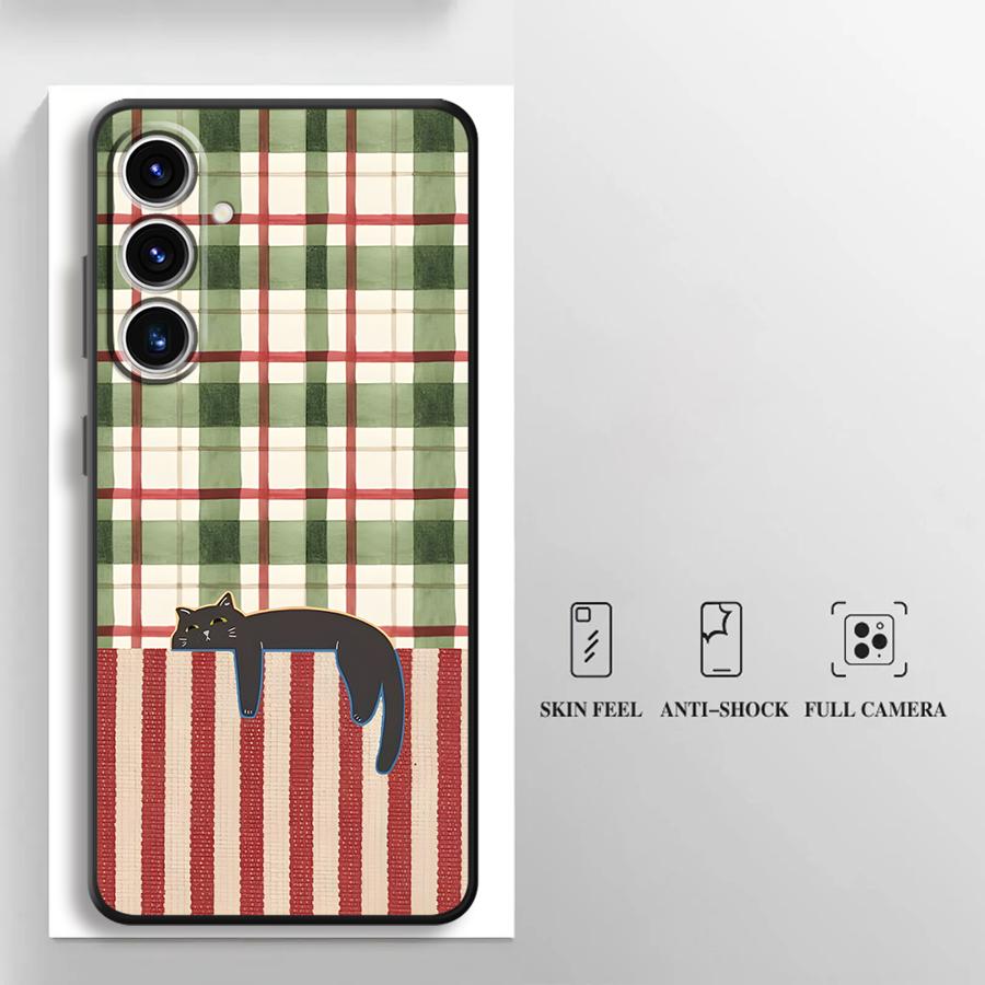 Case for Samsung Galaxy A57 A24 A53 A35 A55 A73 A51 A25 A37 A22 A32 A26 A23 A52 A36 Phone Cover A71 A72 Cartoon Grid Cat