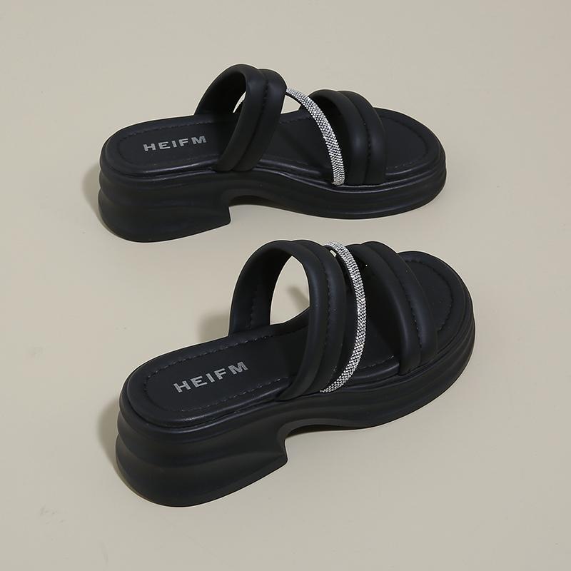 

Fashion CRLAYDK Women s Wedge Rhinestone Sandals Platform Slip On Slide Open Toe Mules Summer Ladies Beach Casual Heels Dreesy Slippers 34