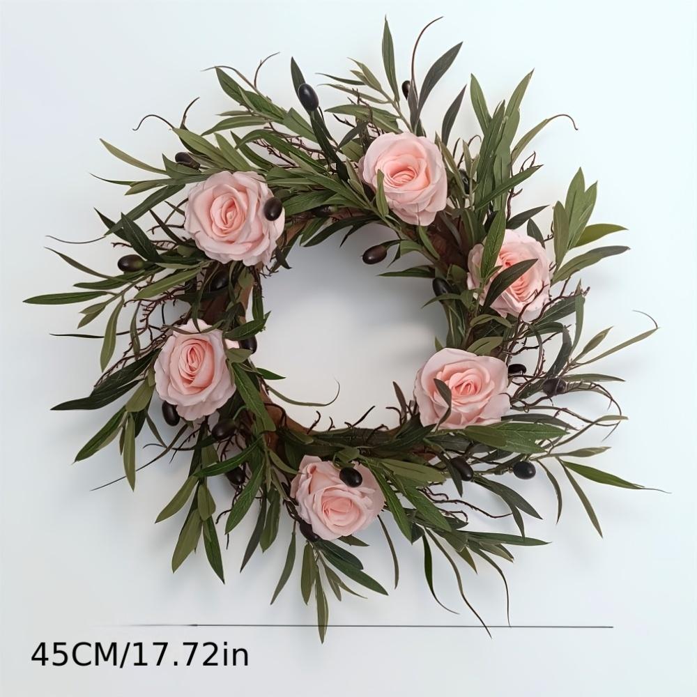 Artificial Rose Wreath with Leaves | Suitable for Parties, Family Gatherings Green Plant Wedding Background Arch Wall Decoration (Pink,17.72inch) розовый