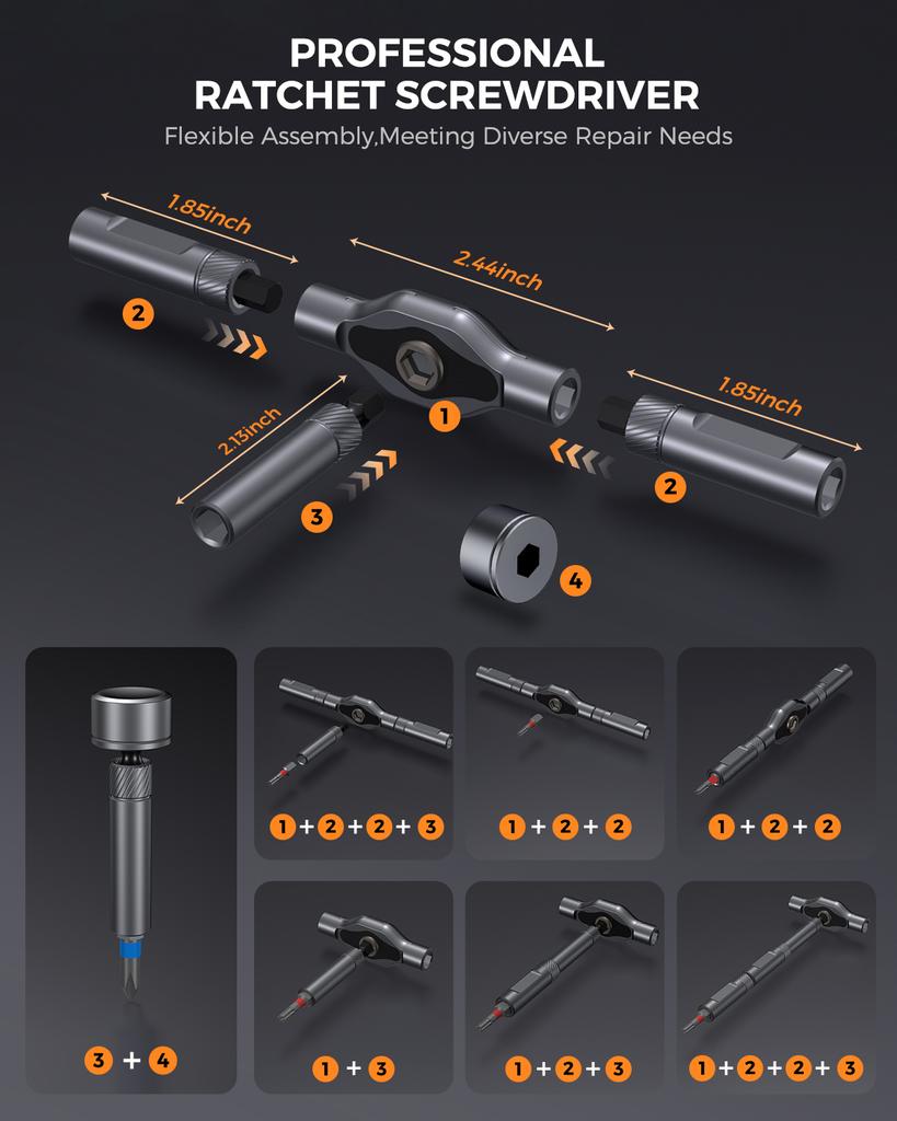 Precision 74in1 Magnetic Ratchet Screwdriver Set Detachable T-handle Magneticizer Fix Furniture, Electronics & Bicycle Tasks