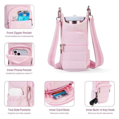 Prošívaná crossbody taška na láhev s vodou s kapsami Dámská taška na konvici Měkká polstrovaná taška přes rameno pro venkovní kempování, sport, cestování