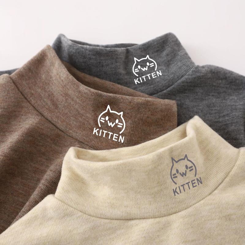 Children's velvet base shirt with autumn and winter cartoon print new style for boys and girls' student half high neck mid top