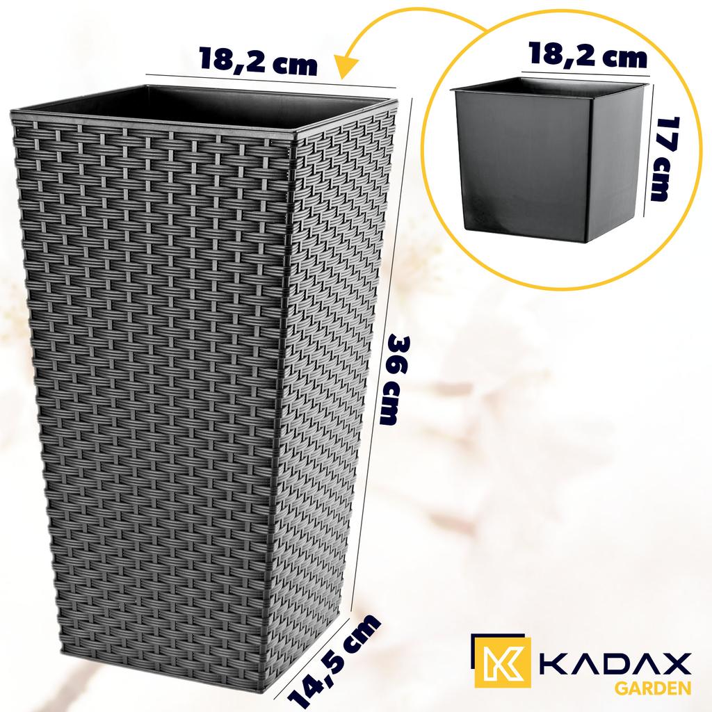 KADAX Doniczka Donica Z Wkładem Osłonka Kwietnik Wysoka Ogrodowa Grafit 19x36cm
