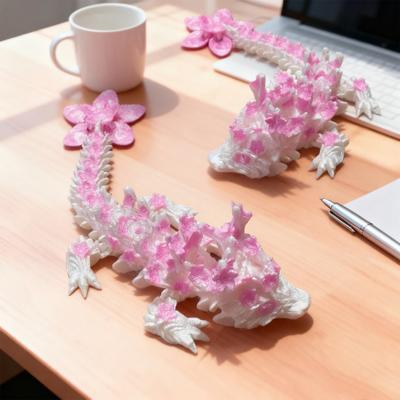 Figurine de Dragon Fleur de Cerisier Imprimée en 3D Articulations Mobiles Statue de Dragon Fleur Jouet Fidget Anti-Stress Décoration de Bureau Ornement