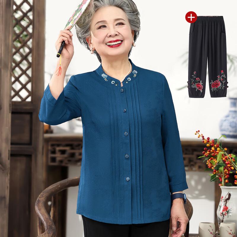 Women s Mid-Aged  Elderly Seven-Sleeve Shirt Jacket Set XL