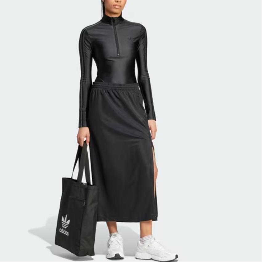 Adidas Firebird Minimalist Style Solid Color Energetic Personality Zipper Midi Casual Skirt Women Skirts Black IW5518