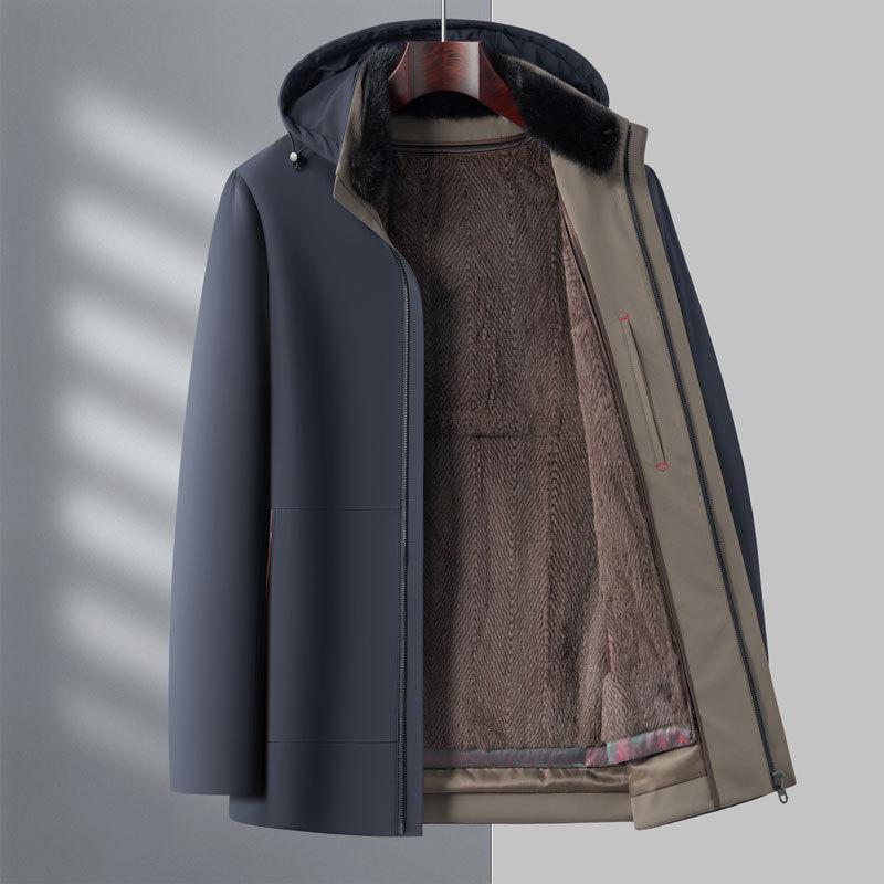 New True Rabbit Fur Winter Down Jacket for Men Thickened Middle-aged and Elderly Dad Can Take Off Parker Elderly Winter Jacket