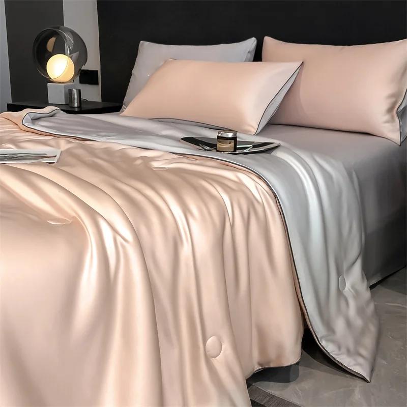 100% LYOCELL Silk Summer Quilt Solid Color Smooth Ice Cooling Comforter Silky Blanket Soft Cool Summer Blanket for Bed