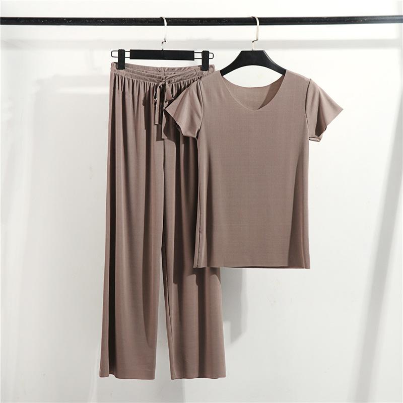 New Spring and Summer Women's Pajamas Set Modal Short-sleeved Trousers Two-piece Set V-neck T-shirt Thin Casual Home Wear Pajamas