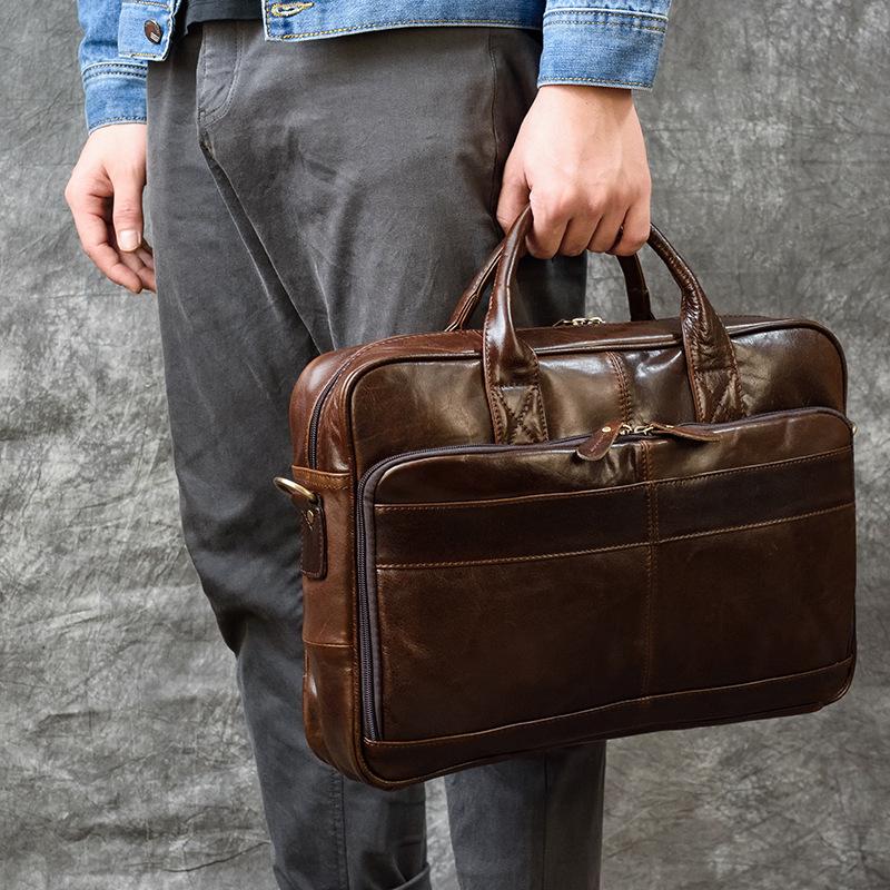 Men's leather dermis briefcase business handbag top layer cowhide single shoulder diagonal cross bag outdoor computer bag
