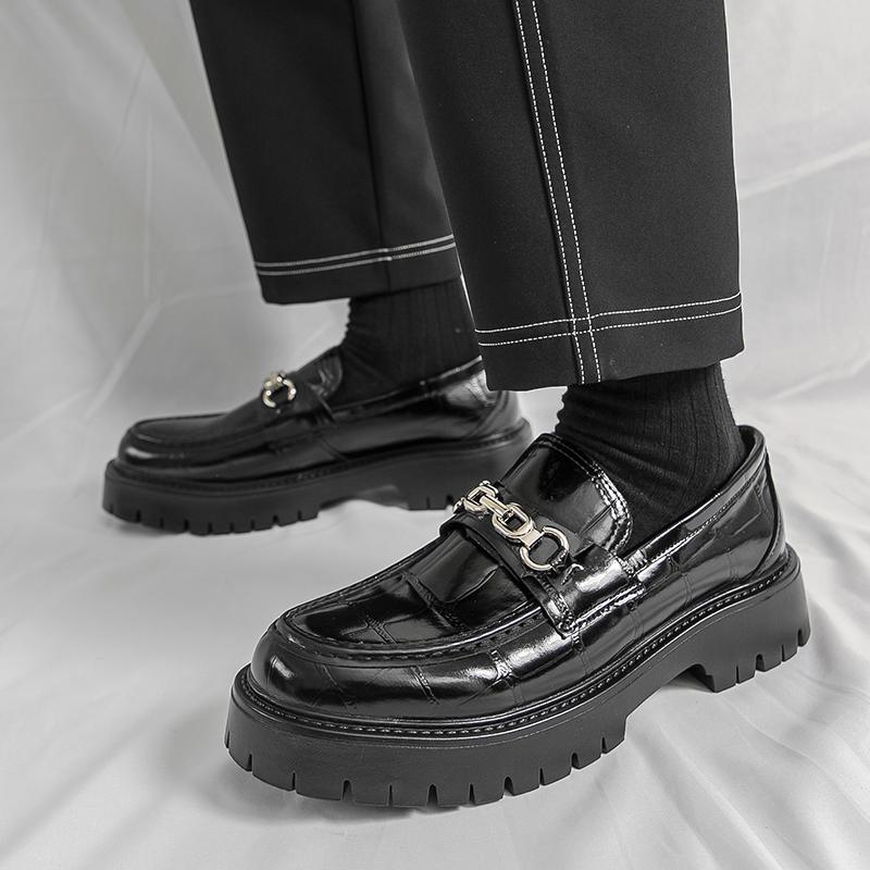 Fashion Retro Brand Men's Crocodile Leather Comfortable Thick Soled Derby Shoes Spring Men's Retro Lace Up Business Casual Leather Shoes