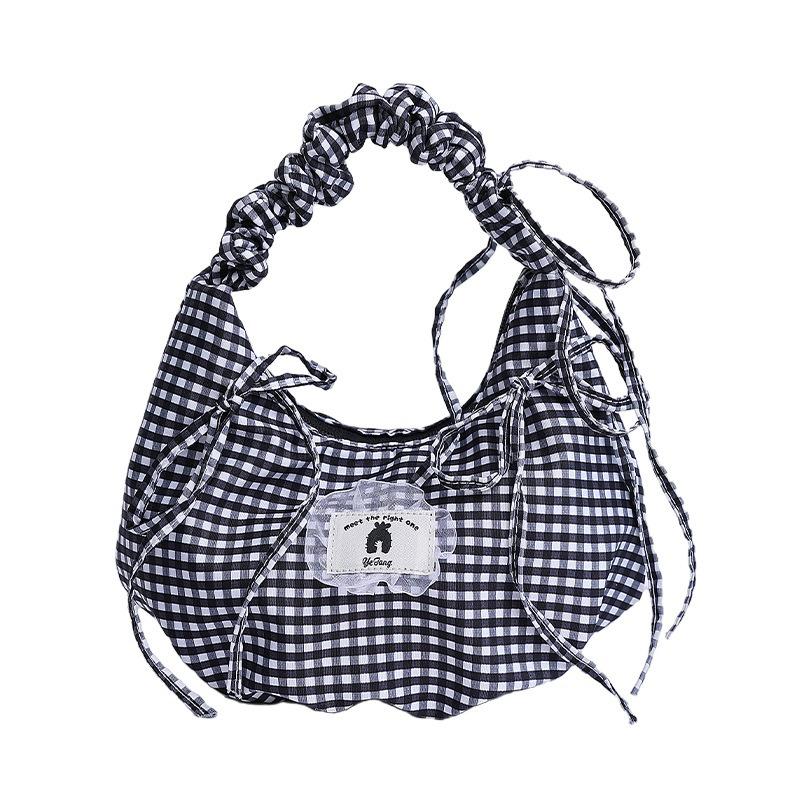 Niche design plaid temperament shoulder armpit bag small fresh plaid fashion bow handbag