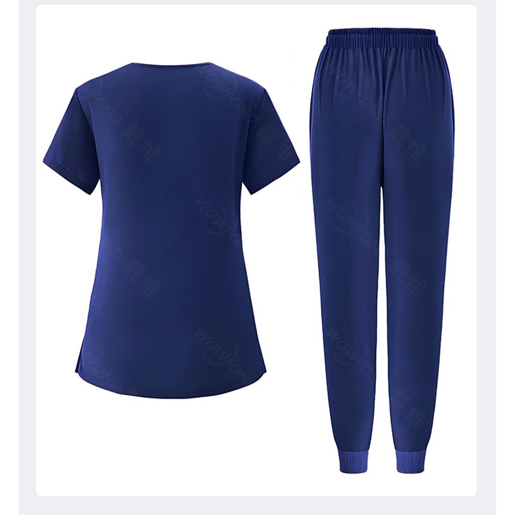 Ladies' Loose And Comfortable V-neck Short Sleeved Workwear With Multiple Pockets Suit Set