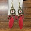 Hot selling ethnic style retro feather earrings, long multi colored vacation feather earrings, bead string design, circular earrings