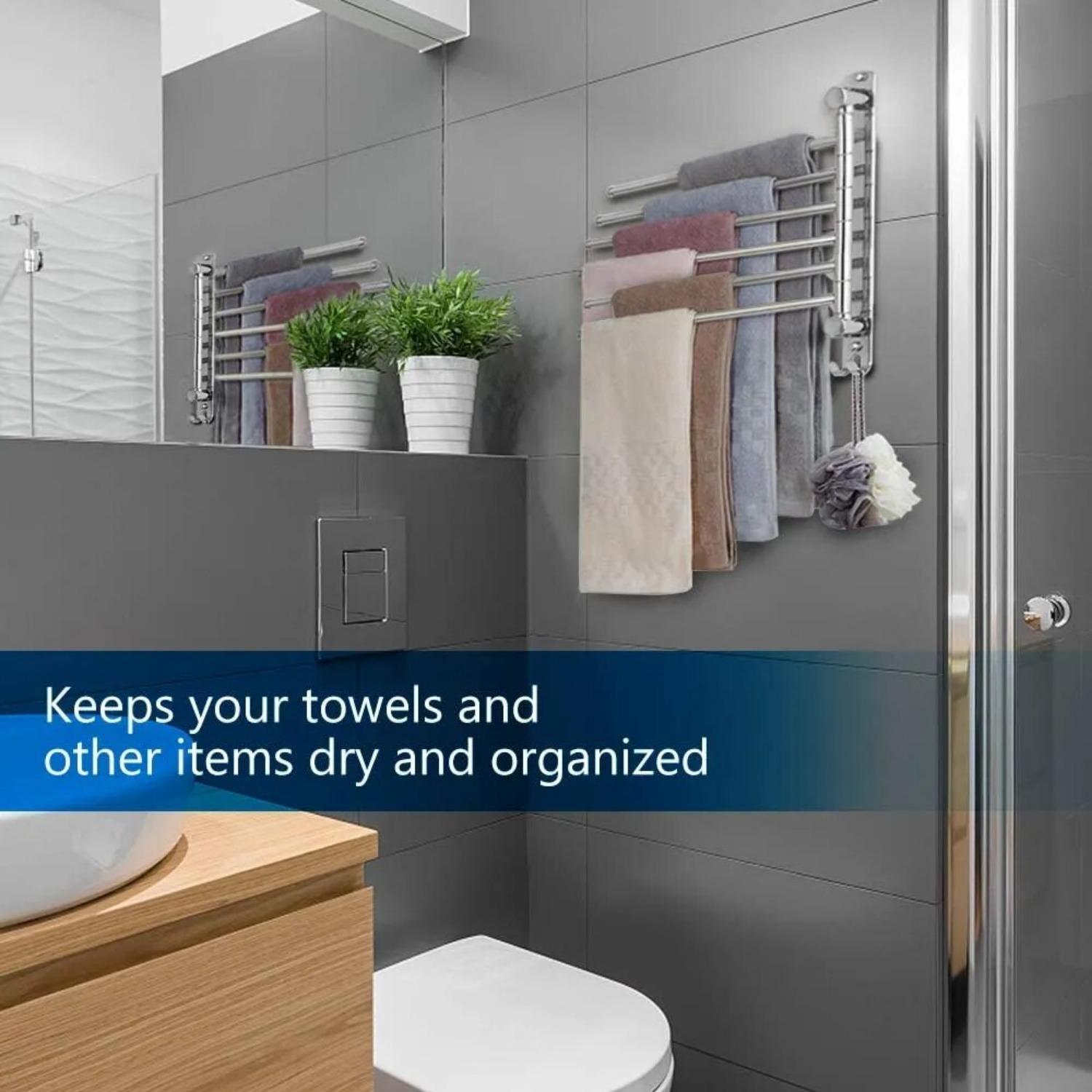 Porte-serviettes Pivotant En Acier Inoxydable, Support Rotatif à 180 Degrés, 4/6 Bras, Porte-serviettes Mural Pour Accessoires De Salle De Bains