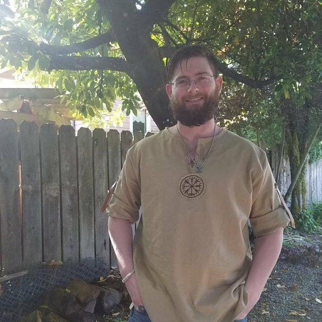 Men's Summer Breathable Linen Shirt Casual Long Sleeve Viking Shirt