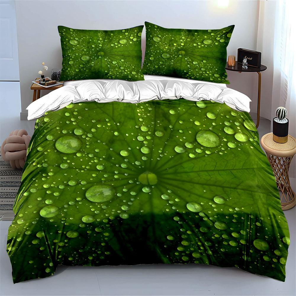 Nature-Inspired Green Leaf Print Trio  Kid'S And Adults' Bedroom Decor, Exquisite Three-Piece Bedding Set Gift