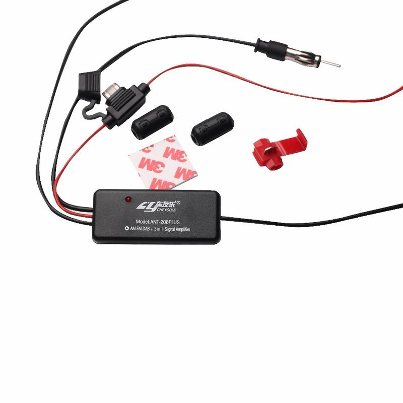 Car radio FM AM DAB+ antenna signal amplifier 3-in-1 Amplifier Fully compatible with AM FM DAB+ signals Wide frequency range 0~