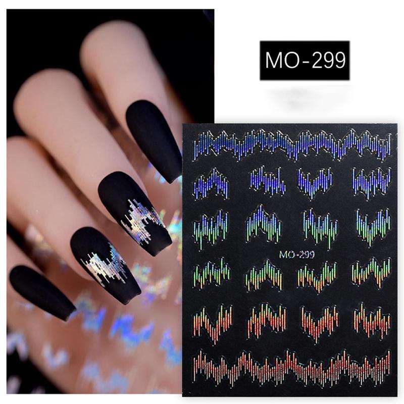 

3D Color Reflective Flash Silk Embossed Nail Art Stickers 1pcs Gold Sliver Disco Wave Line Nail Art Decorations For Party