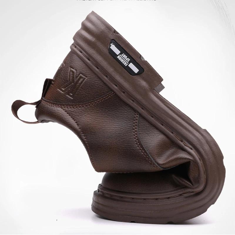 Leather Platform Shoes for Men Fashion Casual New Designer Derby Shoes Male Low Top Work Ankle Boots Men