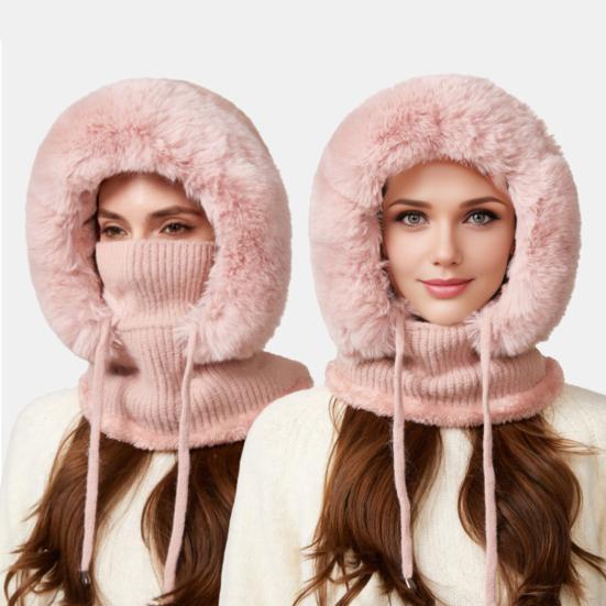 Outdoor Headgear 3 in 1 Hat Scarf Detachable Face Guard Set Adjustable Face Fit Windproof Warm Knit Fleece Cold Weather Hat