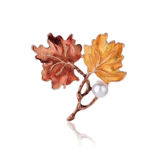 Fashion Women Clothes Decoration Color Painted Maple Leaves Metal Brooch Pin Imitation Pearl \Gold Brooches Pins Jewelry Gift