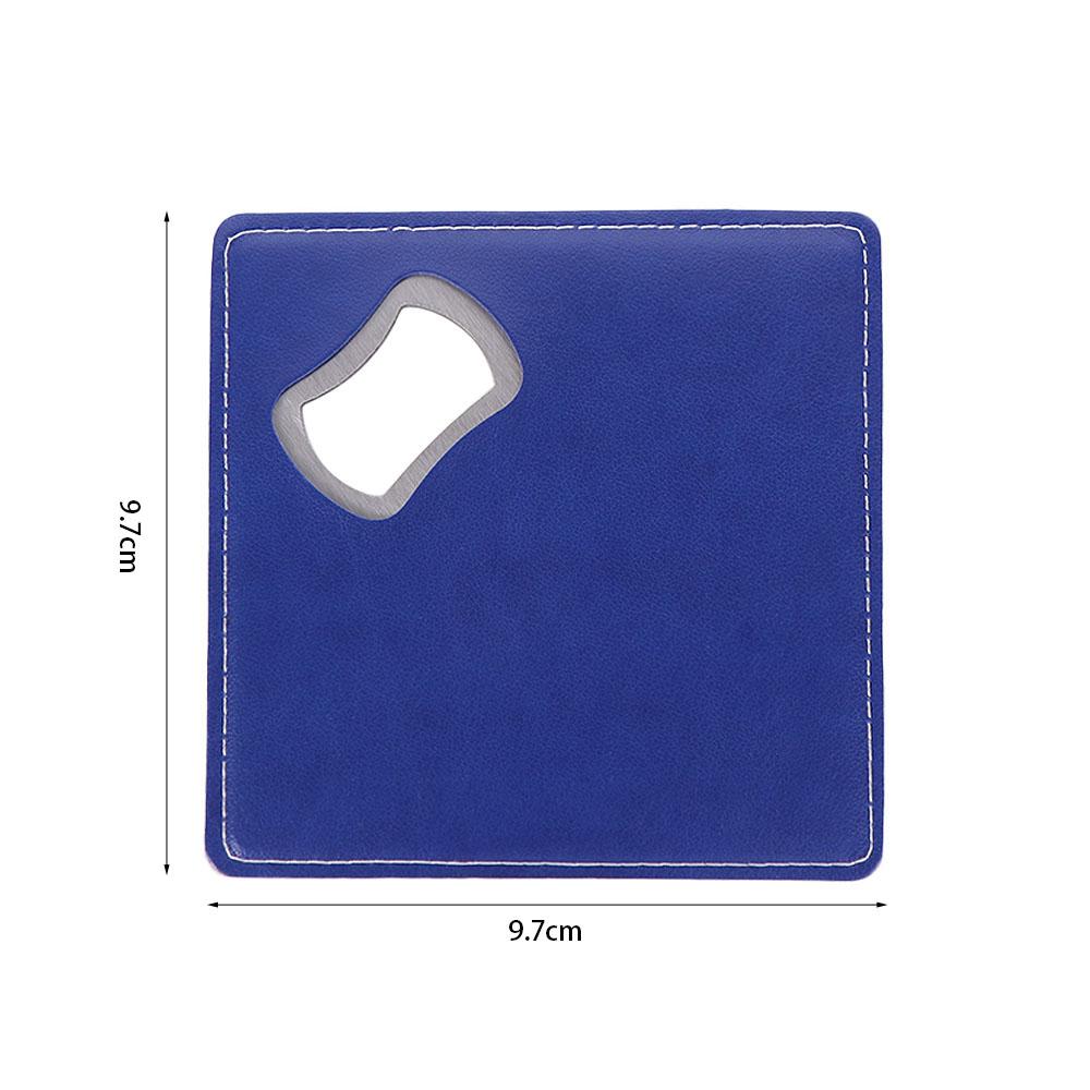 Solid Color Cup Mat PU Leather Bottle Opener Portable Coasters  Gift