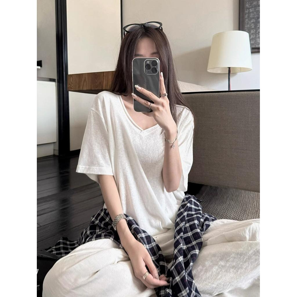 Thin Loose Large Version Cotton and Linen Short-sleeved T-shirt Women's Summer Casual and Thin Meat-covered Undershirt Korean Version Top