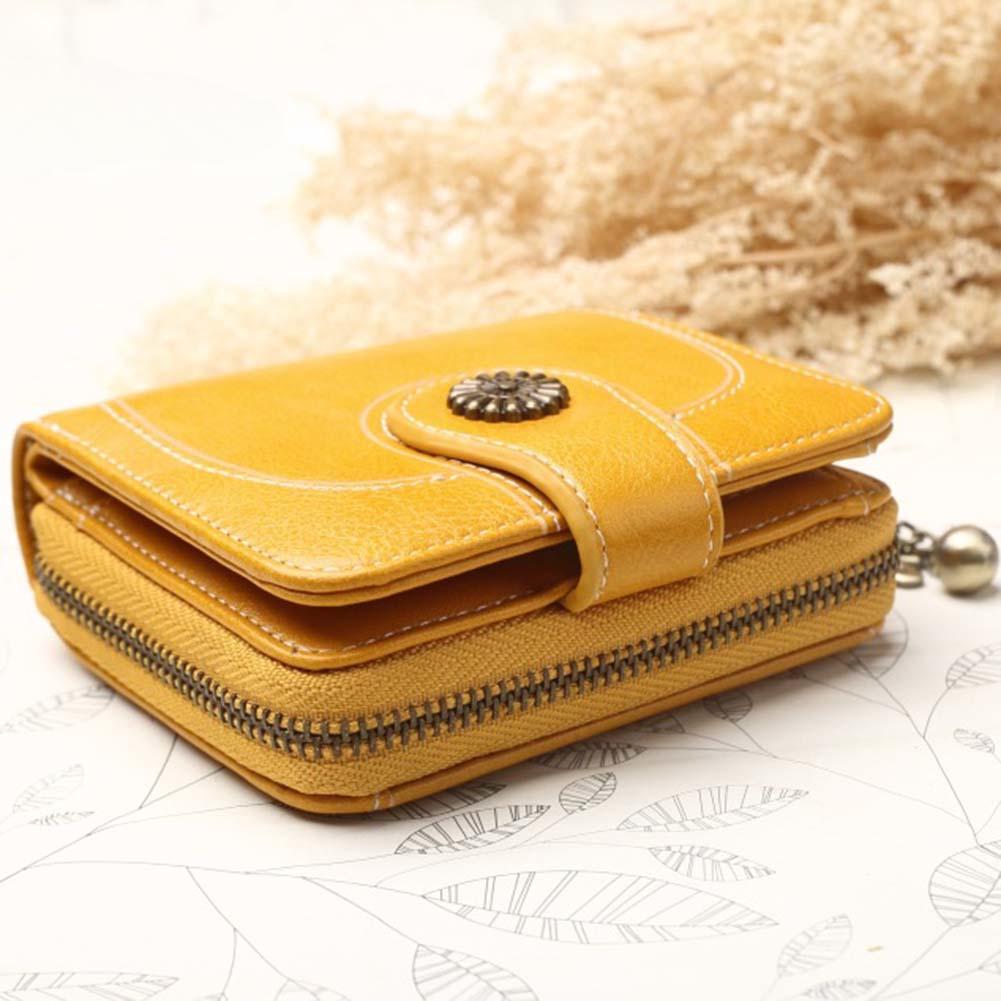 Wonder Pocket Solid Wallet Women Retro Color Shamrock Short Multi Charm Slots Clutch Purse KTY