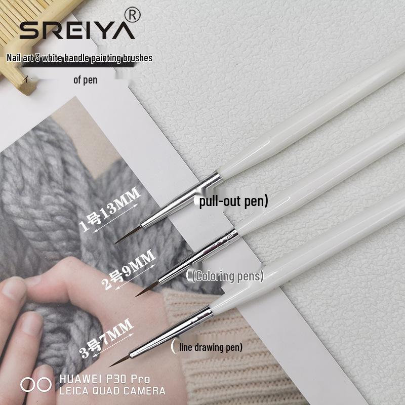 

Nail Art Brush Set: White Handle Liner, Painting, Flower, Hooking Brushes