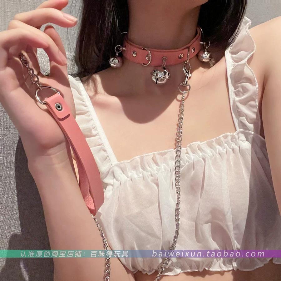 Vintage Bell Choker Collar Necklace with Leash for Women Punk Gothic Jewelry