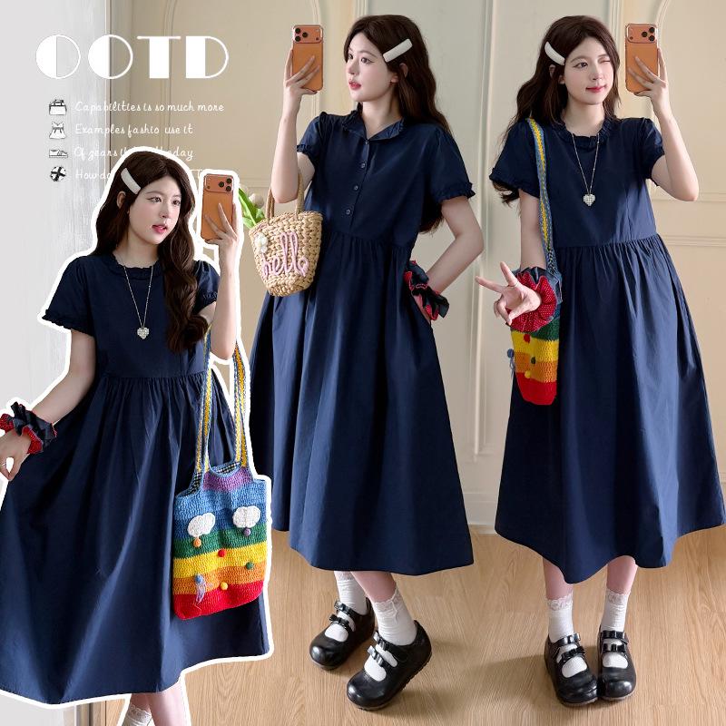 Summer 2026 Reversible Maternity Dress with Ruffled Doll Collar XL