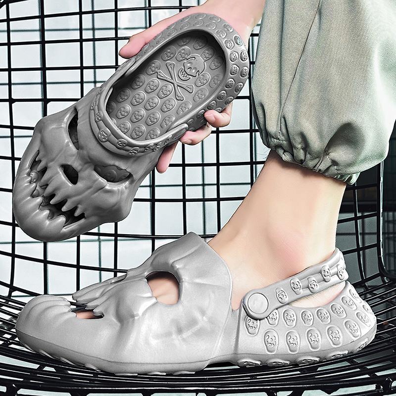 

Стильные летние персонализированные тапочки для мужчин, модные уличные сандалии в форме черепа для мужчин, нескользящие водонепроницаемые шлепанцы для мужчин
