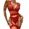 3 Pcs/Set Bra Briefs Set with Garter Fishnet Lace Multi Straps Hollow