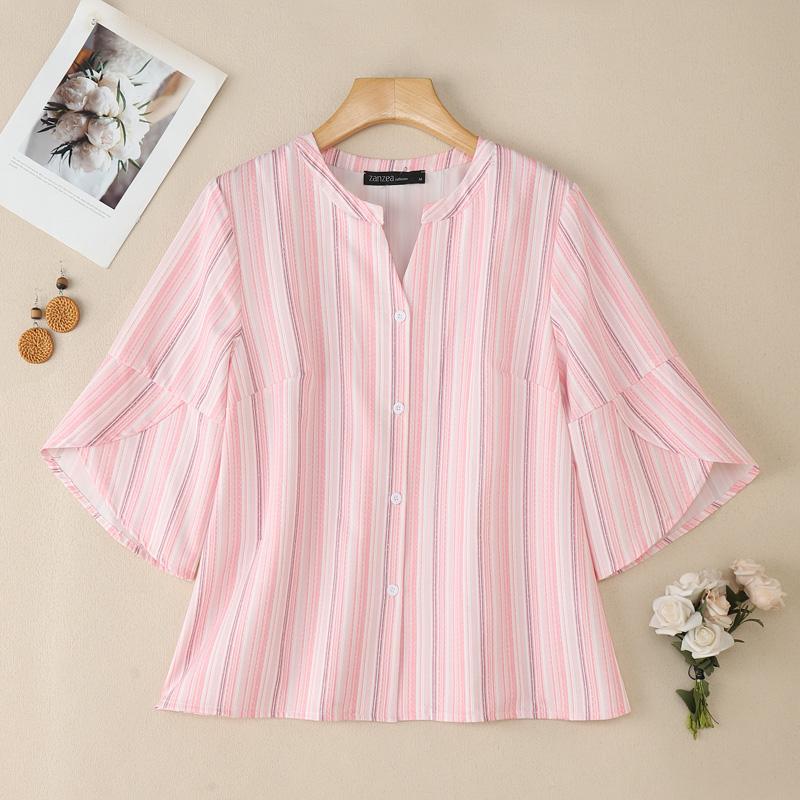 

ZANZEA Женская повседневная блузка в полоску с V-образным вырезом и рукавом 3/4 5XL розовый