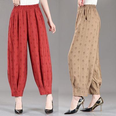 Pantaloni da donna in seta di ghiaccio, cotone e lino, alla caviglia, a vita alta, a sbuffo, larghi, da donna