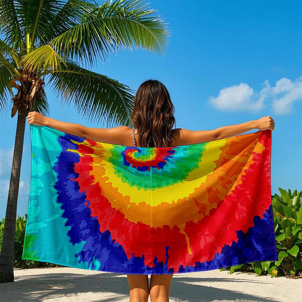 Rainbow Tie-Dye Swirl Beach Towel Quick Drying Travel Towel Unisex Soft Comfortable Quick Dry Portable for Men Women Beach