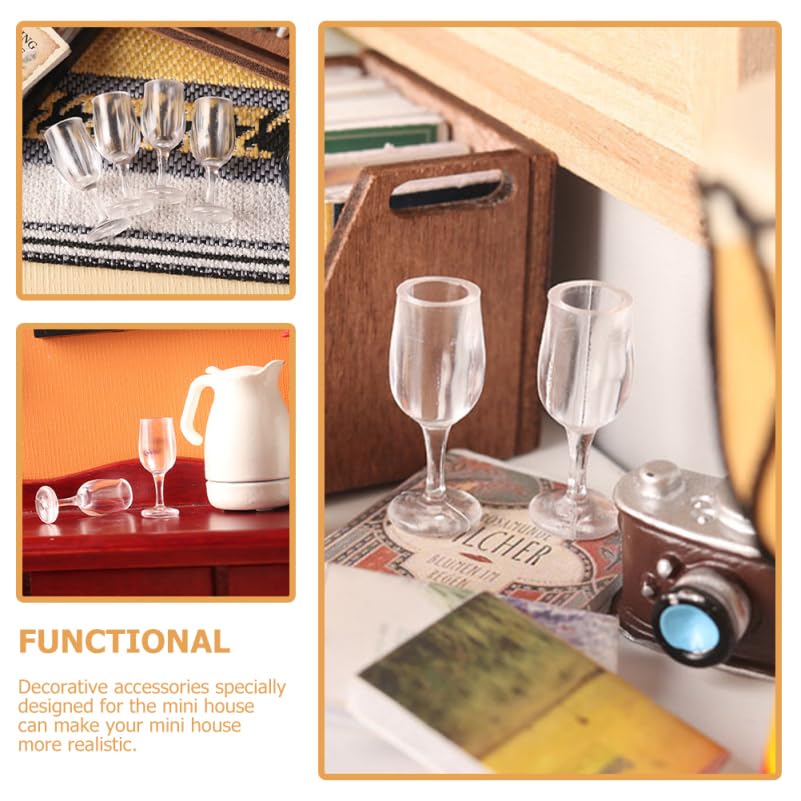 NOLITOY Miniature Wine Set of Clear Plastic Champagne Dollhouse Miniature Food Parfait Decorative Parts for and DIY Glasses, 40, 1/12 Scale, Goblets,