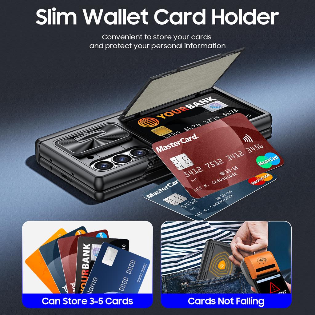 For Samsung Galaxy Z Fold 6,Back Card Pack,Integrated Pen Slot,Full Coverage 9H Protective Film,Shockproof Phone Case-Black