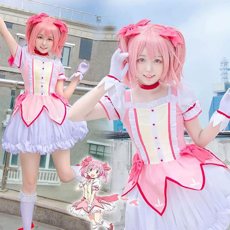 Rosa Anime Cosplay Kleid, Magisches Mädchen Halloween Party Rollenspiel Kostüm Set