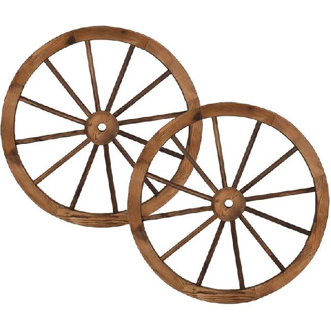 Volowoo Set med 2 Dekorativa Trähjul, Trävagnshjul, Vintage Gammal Vilda Västern Stil Väggbonad Vagn, Trädgårds Konst Väggdekor för Bar, Garage,