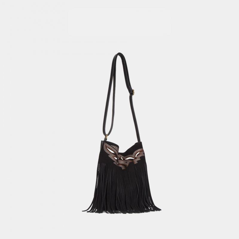 "Hippie" fringed embroidery craft, frosted leather, adjustable crossbody bag