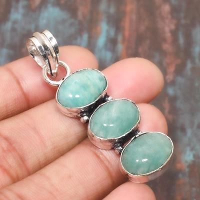 Amazonite Gemstone Handmade Jewelry 925 Sterling Silver Pendant For Thanksgiving