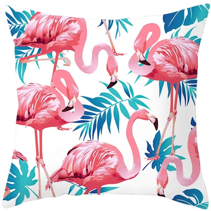 Pink Flamingo Pillow Case Decoration Holiday  Happy Birthday Party Hawaii Tropical, 30x30cm