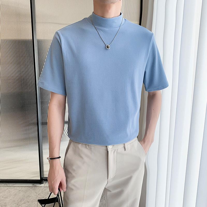 Men’s High-End Short-Sleeve T-Shirt: Lightweight, Half-High Collar, Solid Color, Ideal for Spring and Autumn.