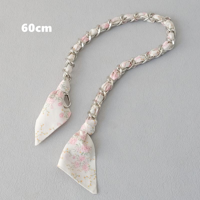 New Fashion Brand Woman Handbag Accessory Chains Detachable Floral Print Gold Silver Metal Silk Shoulder Strap Women DIY Chain Bag Handles