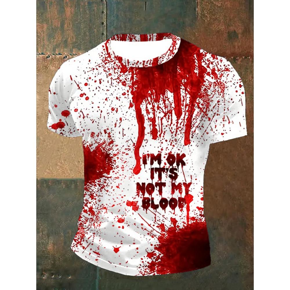 Sommer Briefe Blutiges Muster Gedruckt Herren Kurzarm Rundhals T-Shirt Atmungsaktiv Leicht Party Oberteil Damen T-Shirts Kleidung